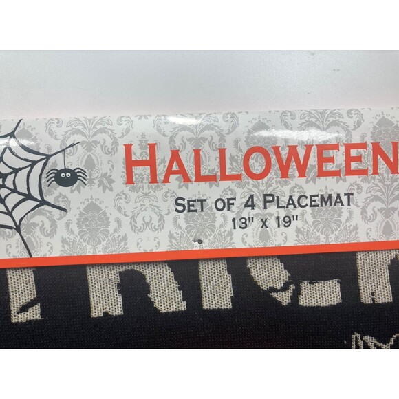 Halloween SPIDER WEB Woven Placemats 13”x19” NEW 2017 Set of 4 "TRICK or TREAT" - Picture 3 of 4